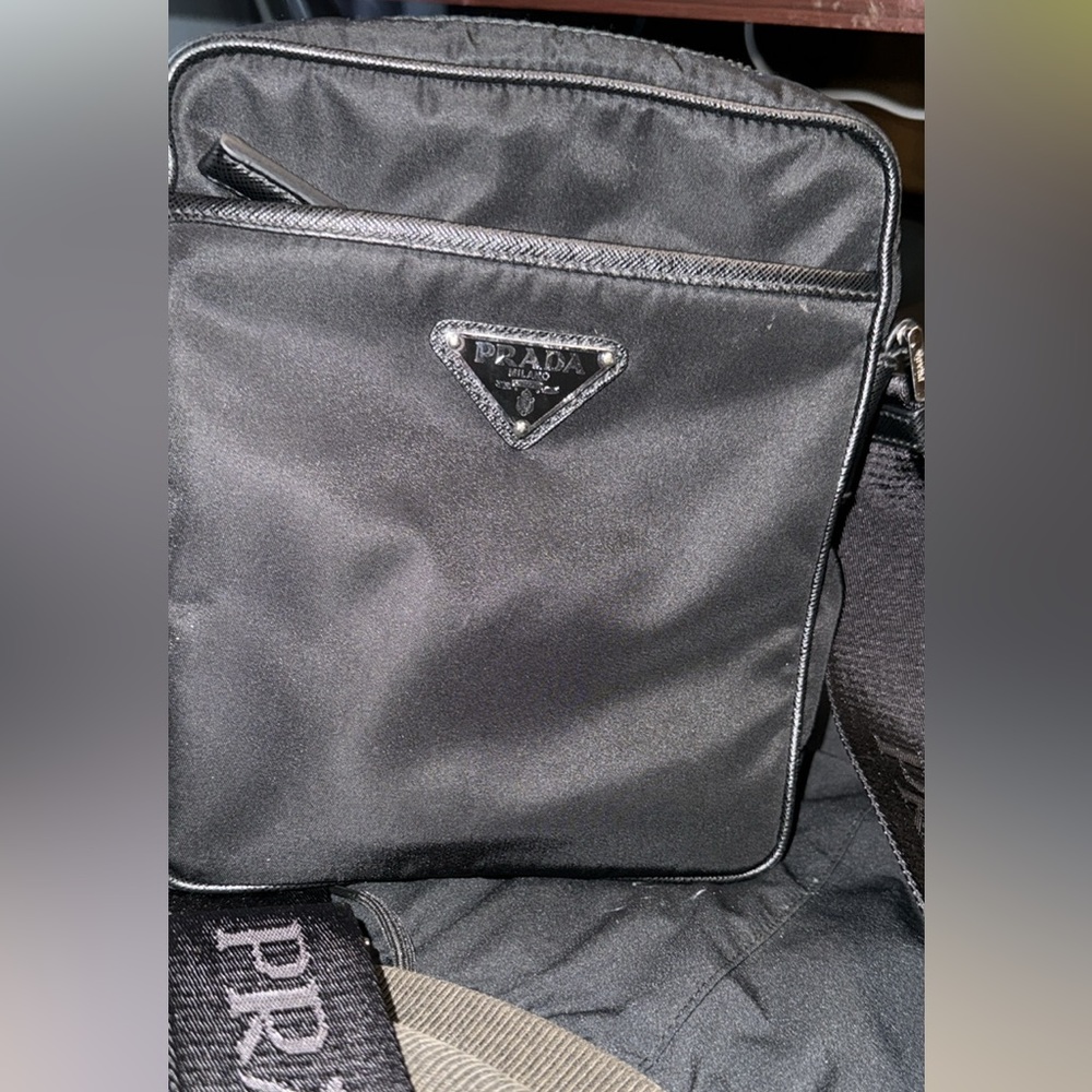 Prada Shoulder Bag Renylon Saffiano Pouch Triangle Logo Black